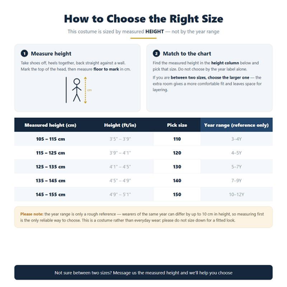 CostumeDaddy popstar - sizing-guide