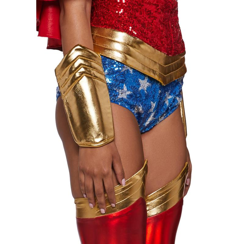 CostumeDaddy Superwoman Costume - Sequin fabric and gold cuff detail