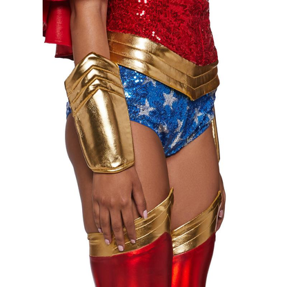 CostumeDaddy Superwoman Costume - Sequin fabric and gold cuff detail